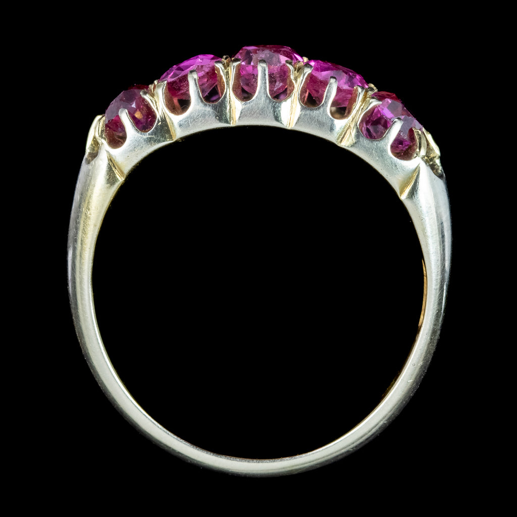 Antique Victorian Pink Sapphire Five Stone Ring 1.7ct Total With Cert 