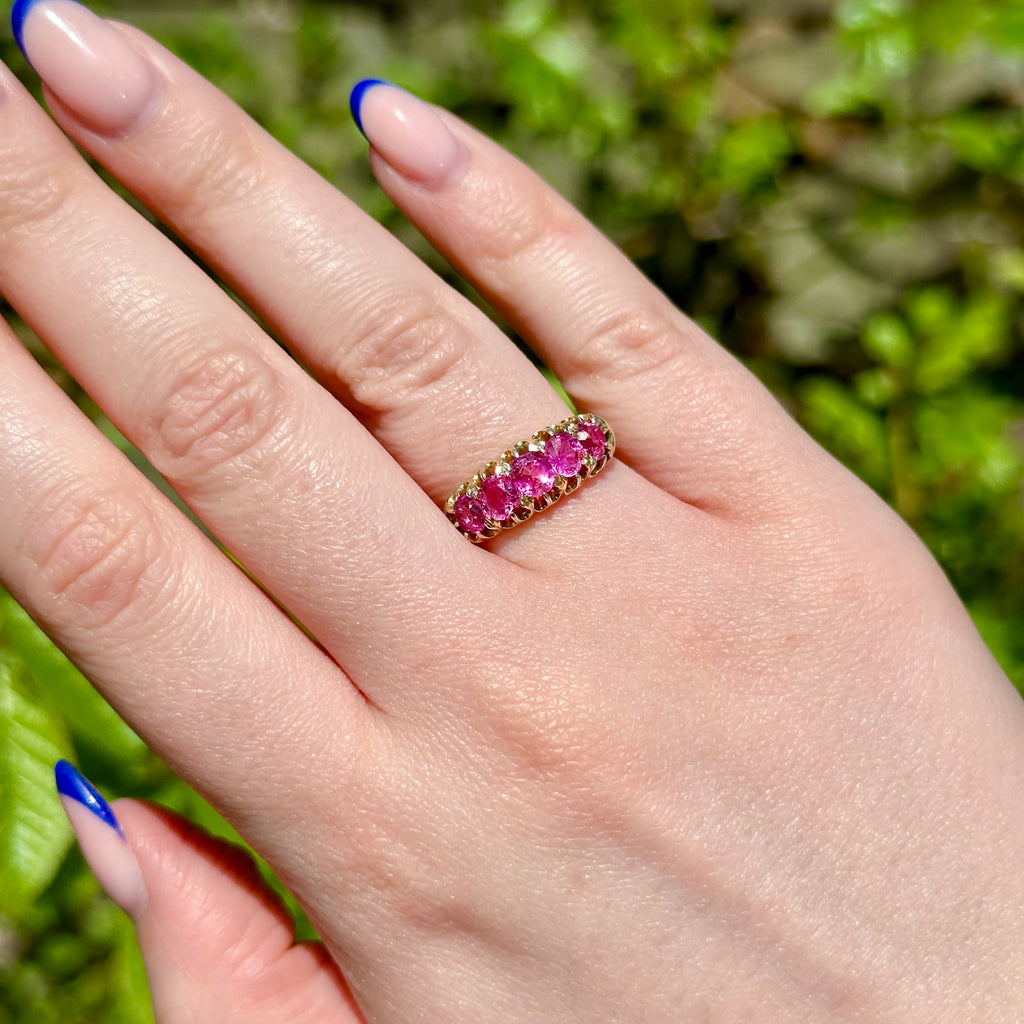 Antique Victorian Pink Sapphire Five Stone Ring 1.7ct Total With Cert 