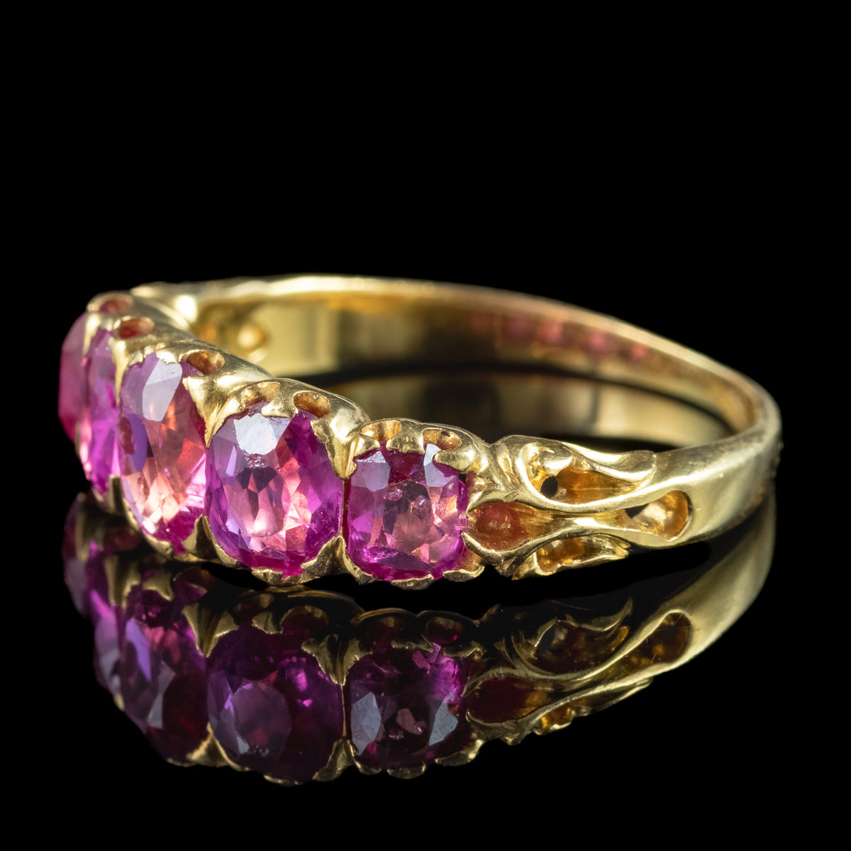 Antique Victorian Pink Sapphire Five Stone Ring 1.9ct Total