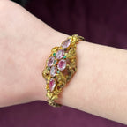 Antique Victorian Pink Topaz Emerald Bracelet 18ct Gold With Box