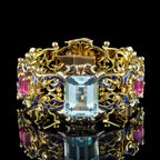Antique Victorian Renaissance Aquamarine Topaz Bracelet 18ct Gold