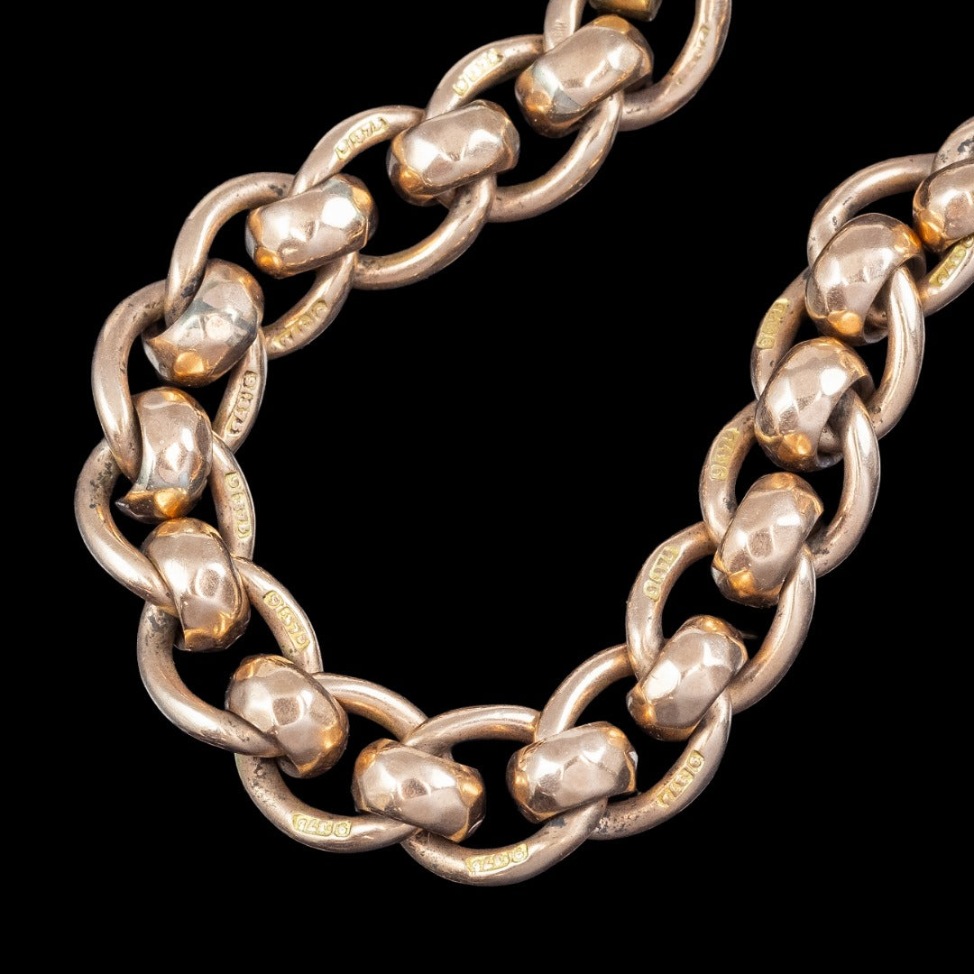 Antique Victorian Rollerball Albert Chain 9ct Rose Gold 16 Inch Dated 1900