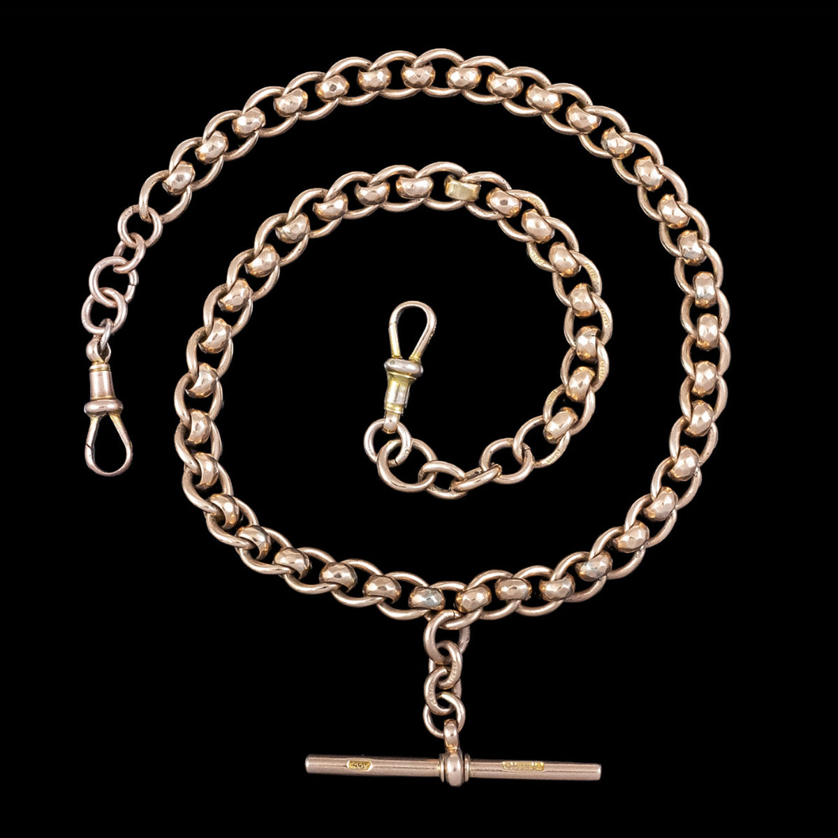 Antique Victorian Rollerball Albert Chain 9ct Rose Gold 16 Inch Dated 1900