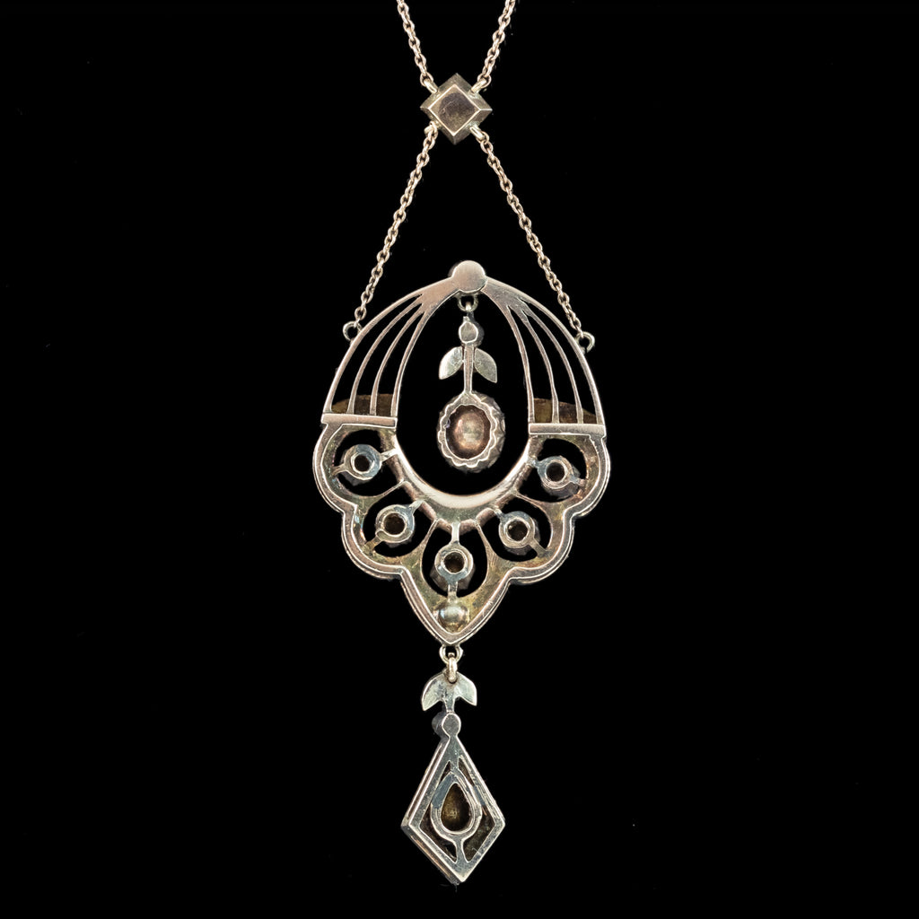 Antique Victorian Rose Cut Diamond Lavaliere Necklace 15ct Gold 3.2ct Total