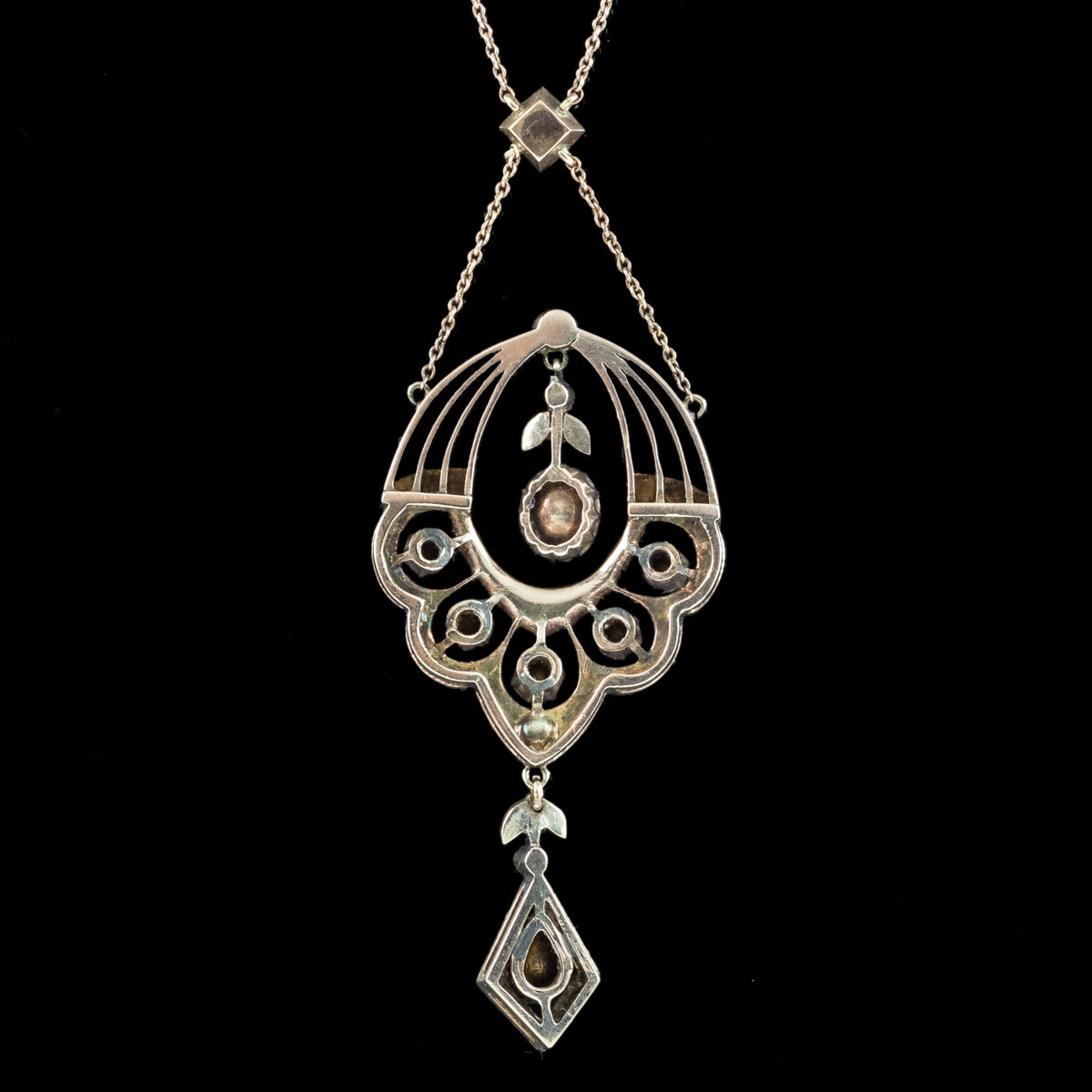 Antique Victorian Rose Cut Diamond Lavaliere Necklace 15ct Gold 3.2ct Total