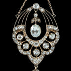 Antique Victorian Rose Cut Diamond Lavaliere Necklace 15ct Gold 3.2ct Total
