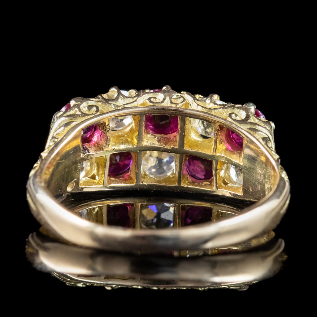 Antique Victorian Ruby Diamond Checkerboard Ring 0.68ct Ruby