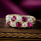 Antique Victorian Ruby Diamond Checkerboard Ring 0.68ct Ruby