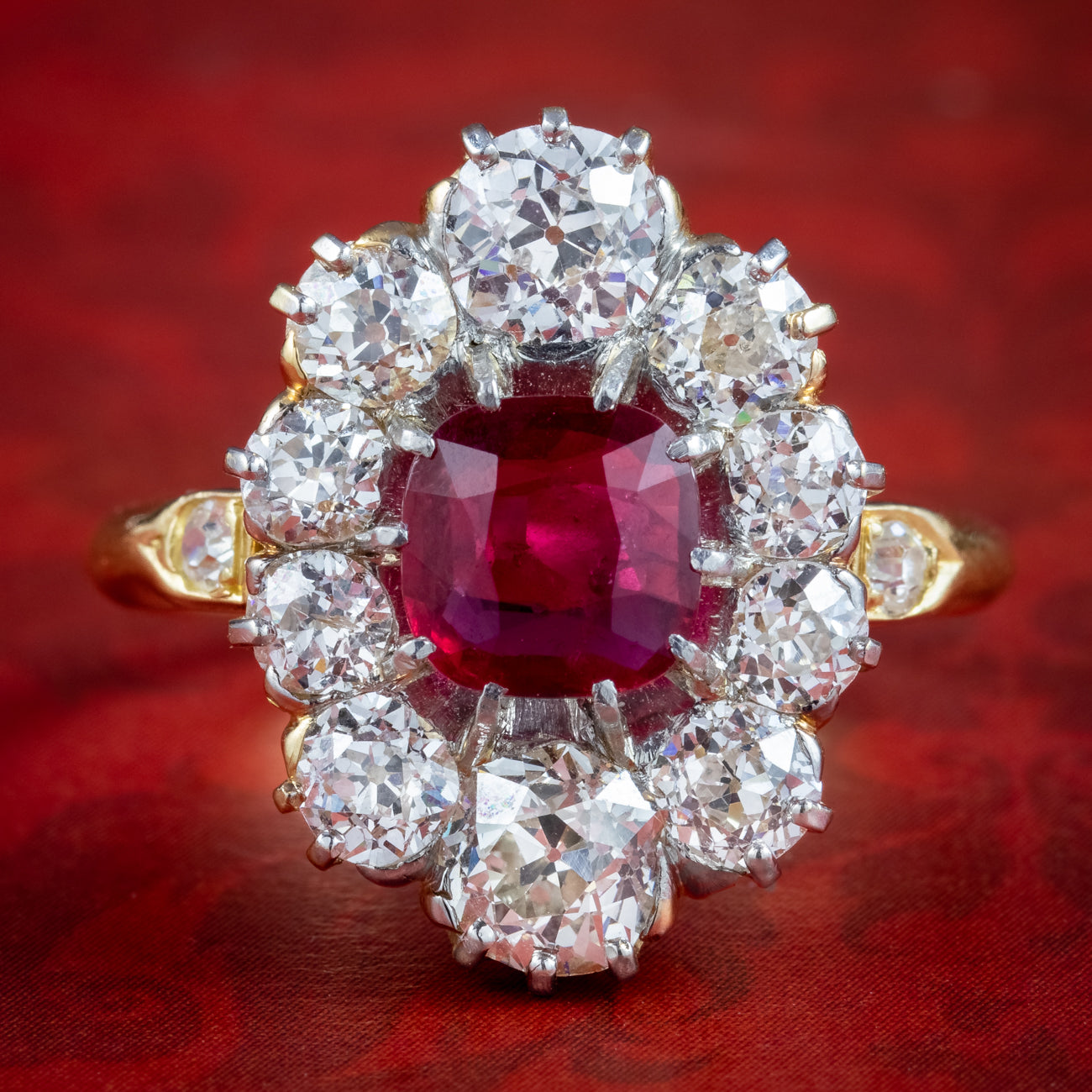 Antique Victorian Ruby Diamond Cluster Ring 1.15ct Ruby With Cert Main image