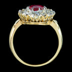 Antique Victorian Ruby Diamond Cluster Ring 1.15ct Ruby With Cert