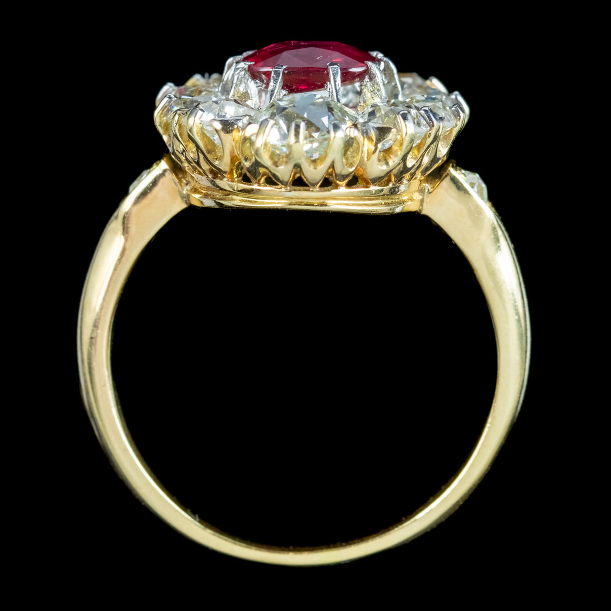 Antique Victorian Ruby Diamond Cluster Ring 1.15ct Ruby With Cert