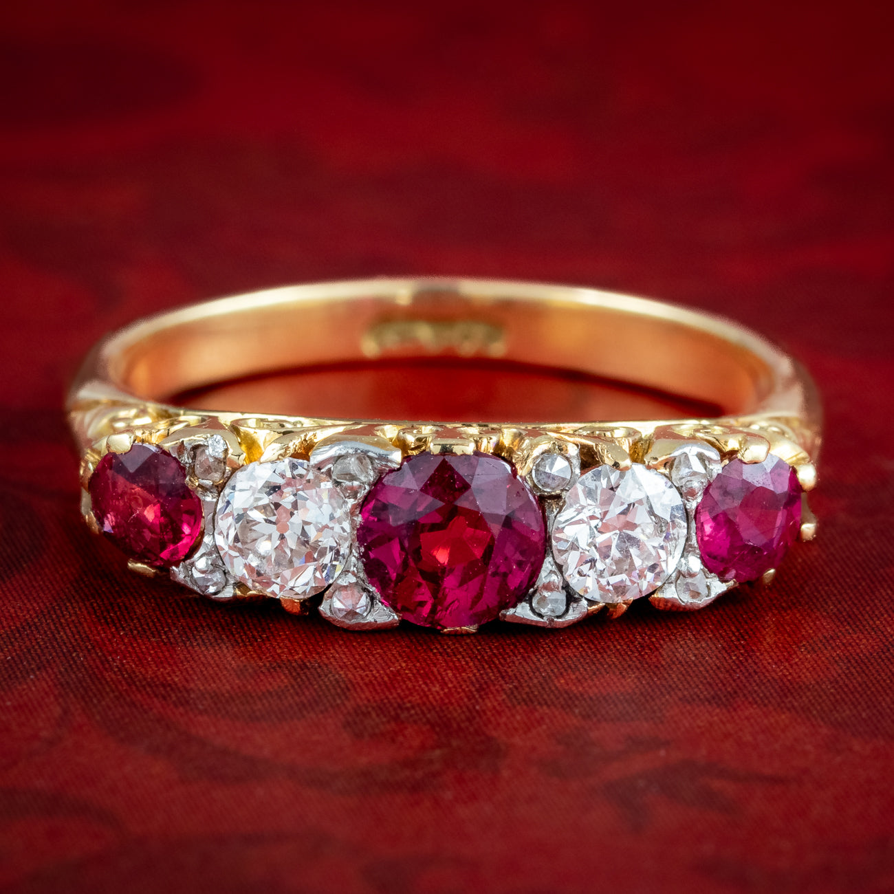 Antique Victorian Ruby Diamond Five Stone Ring 0.90ct Ruby Main image