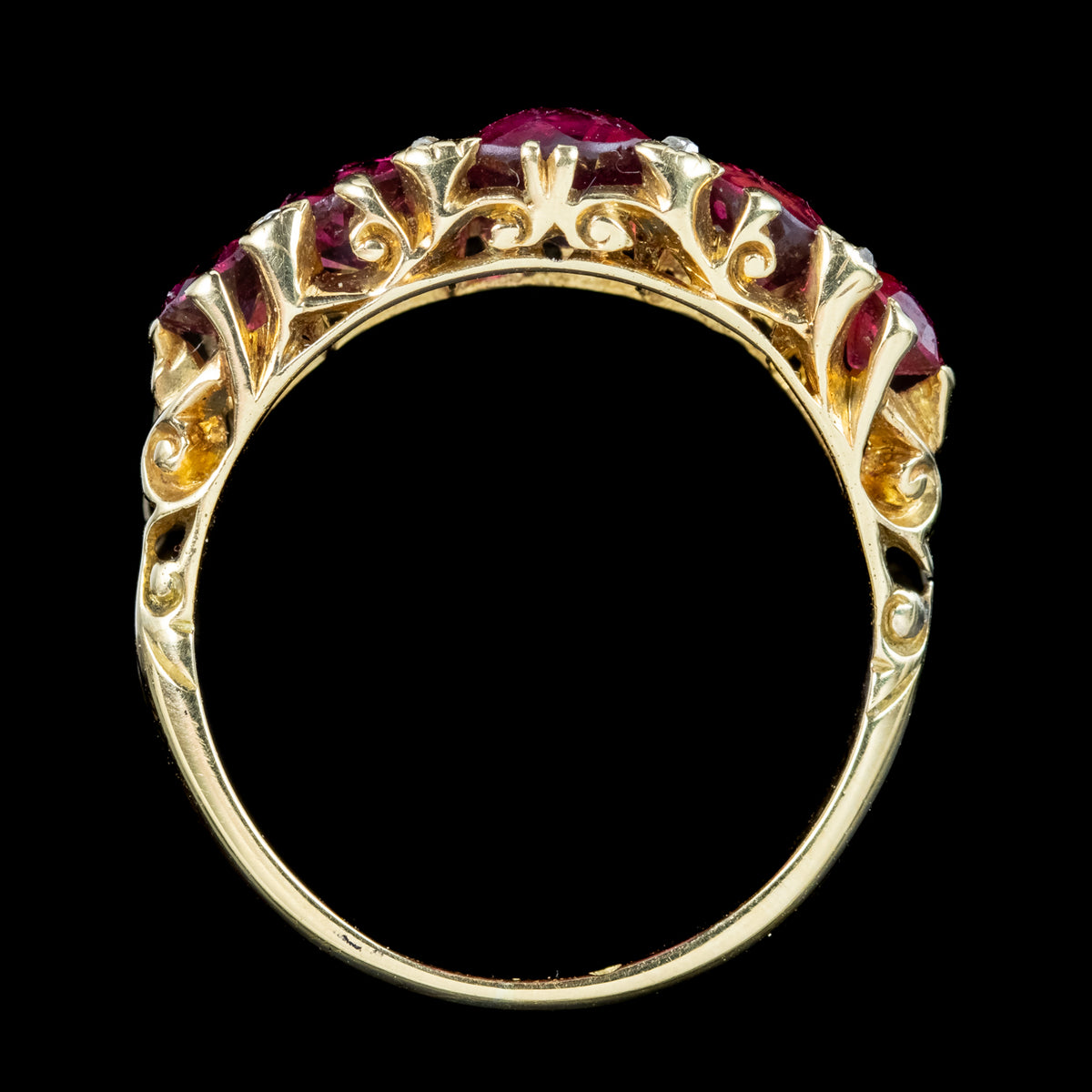 Antique Victorian Ruby Diamond Five Stone Ring 2.6ct Rubies With Cert