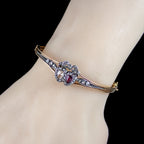 Antique Victorian Ruby Diamond Heart Bangle Silver 18ct Gold 