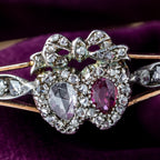 Antique Victorian Ruby Diamond Heart Bangle Silver 18ct Gold 