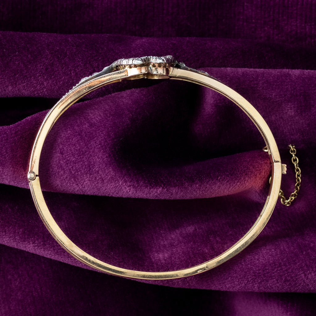 Antique Victorian Ruby Diamond Heart Bangle Silver 18ct Gold 
