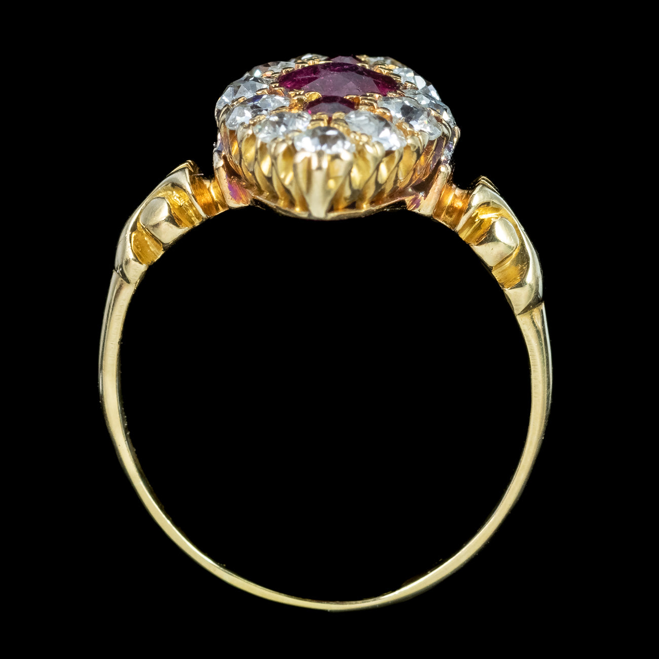 Antique Victorian Ruby Diamond Navette Cluster Ring 