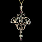 Antique Victorian Ruby Diamond Pearl Pendant Necklace 0.90ct Ruby