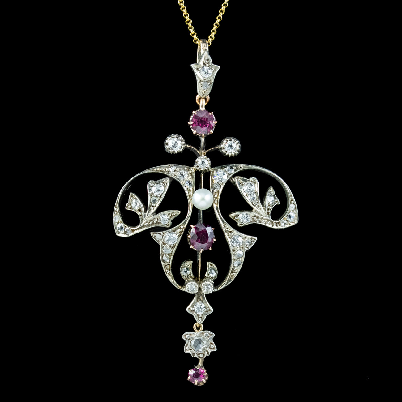 Antique Victorian Ruby Diamond Pearl Pendant Necklace 0.90ct Ruby Secondary image