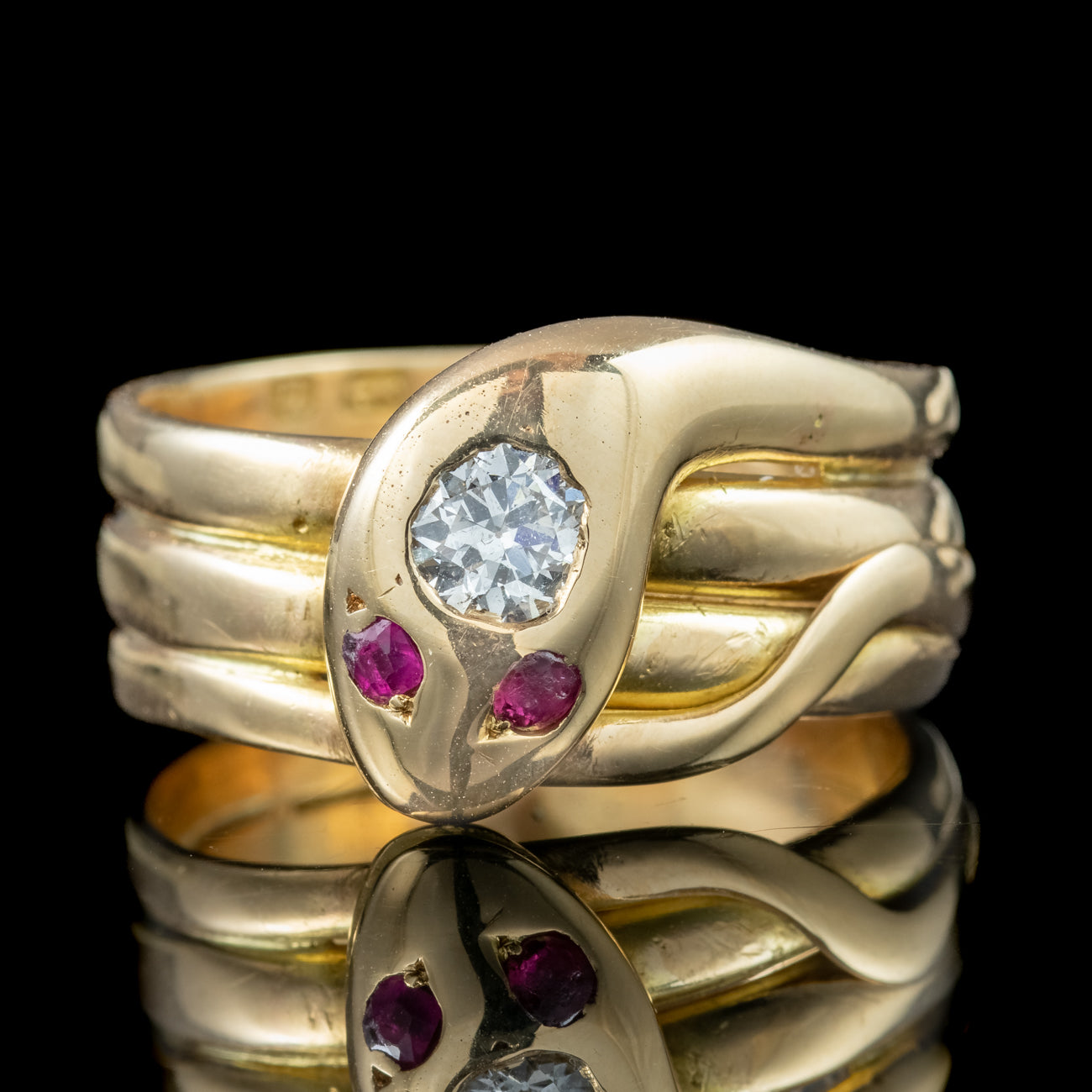 Antique Victorian Ruby Diamond Snake Ring 0.30ct Diamond Dated 1887 Secondary image