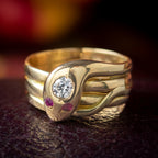 Antique Victorian Ruby Diamond Snake Ring 0.30ct Diamond Dated 1887