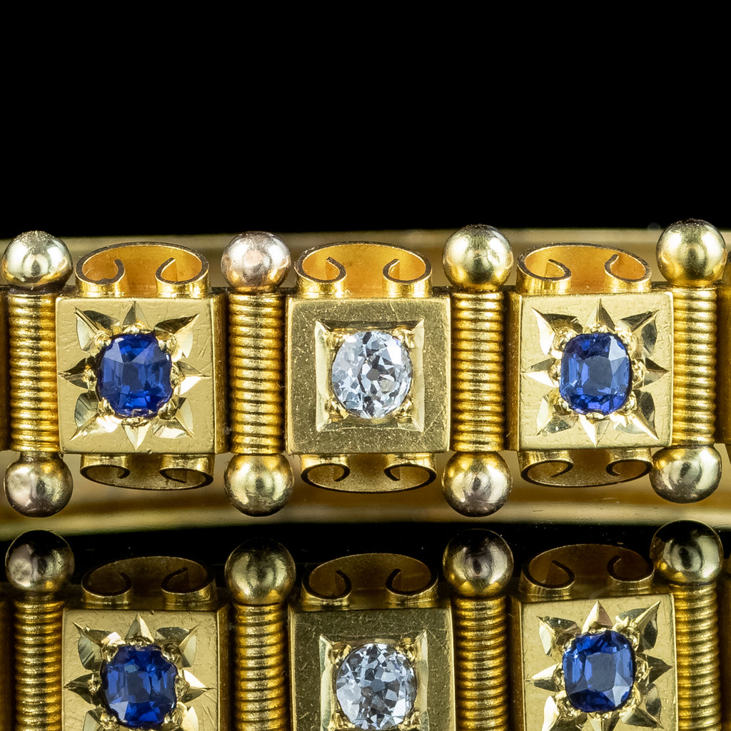 Antique Victorian Sapphire Diamond Bangle 18ct Gold With Box