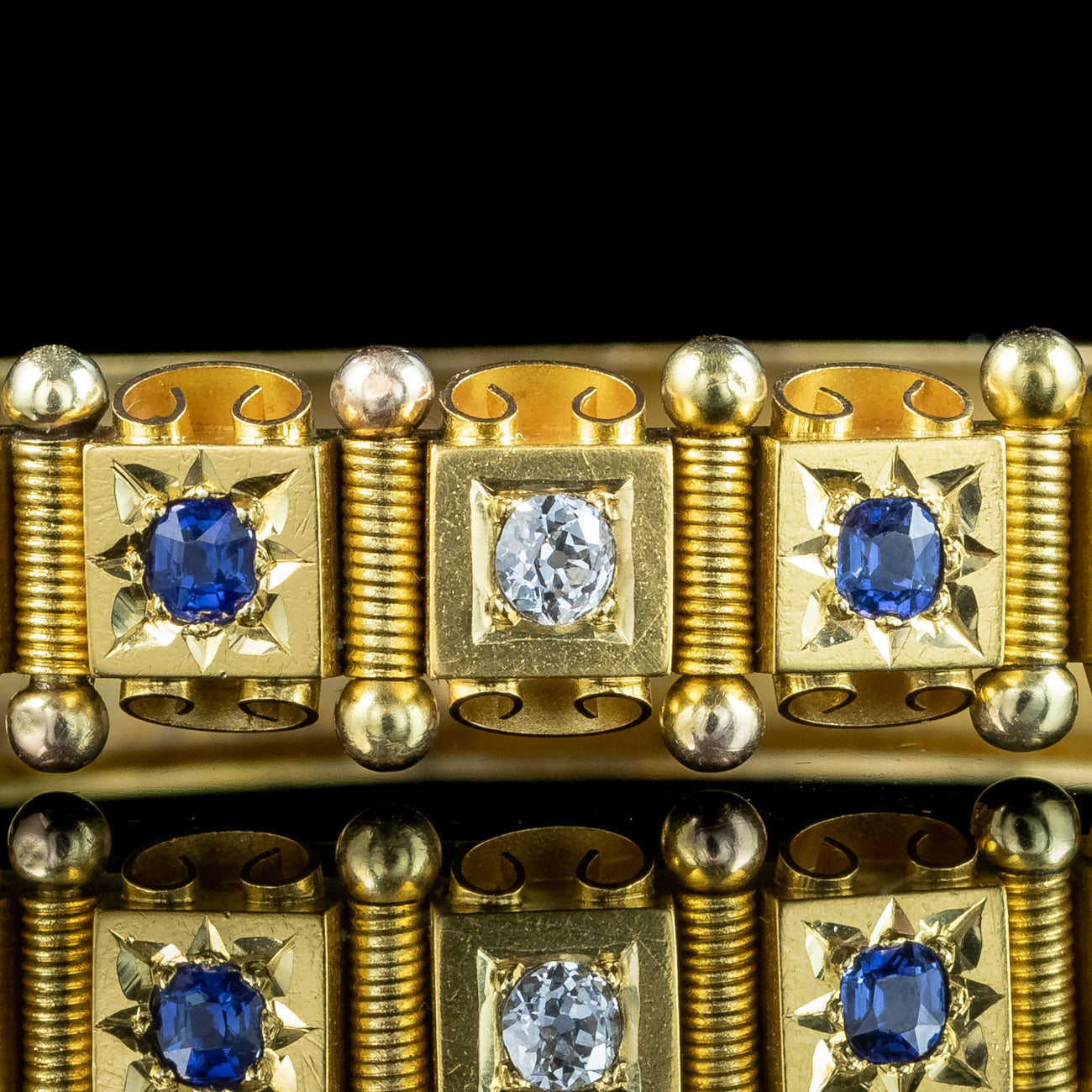 Antique Victorian Sapphire Diamond Bangle 18ct Gold With Box