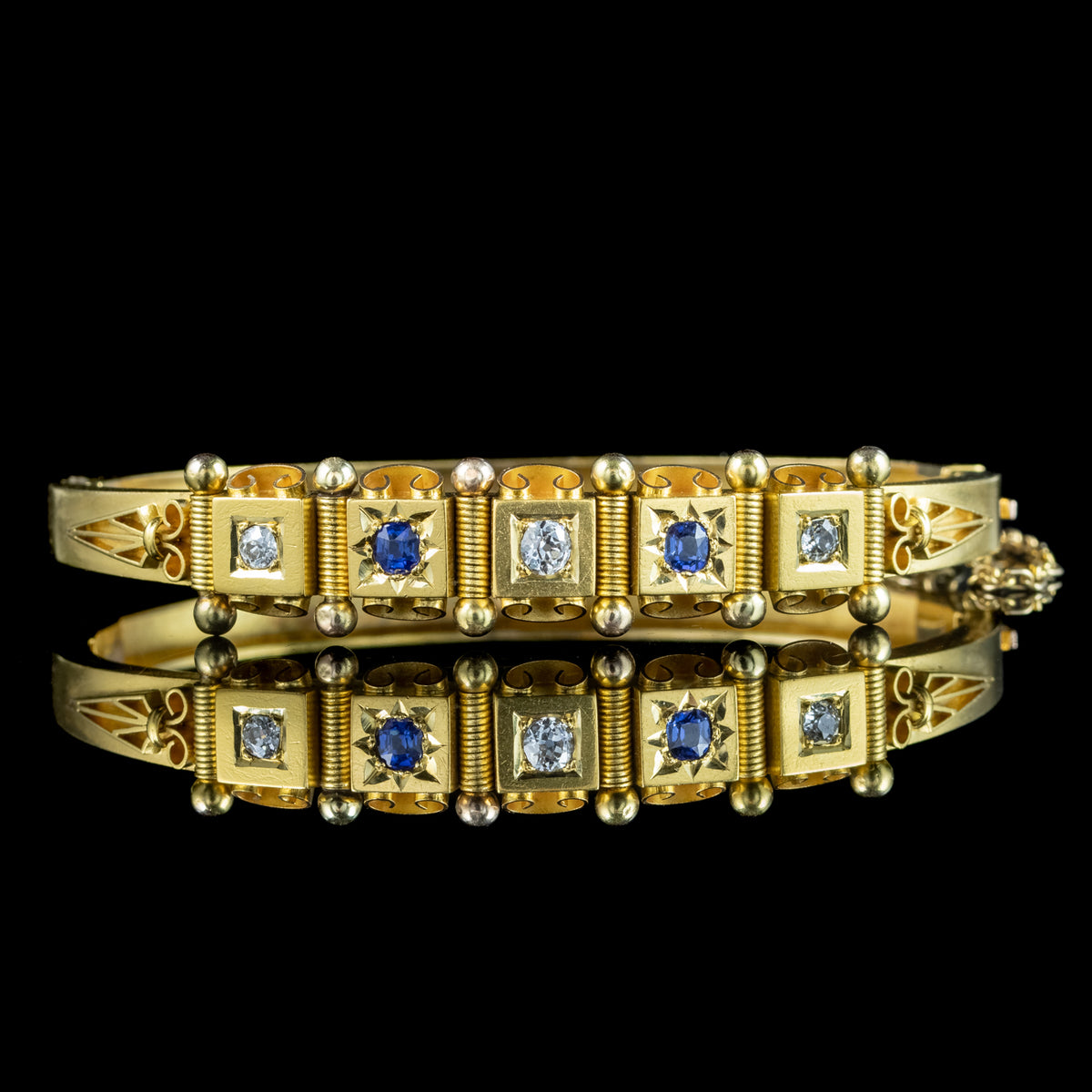 Antique Victorian Sapphire Diamond Bangle 18ct Gold With Box