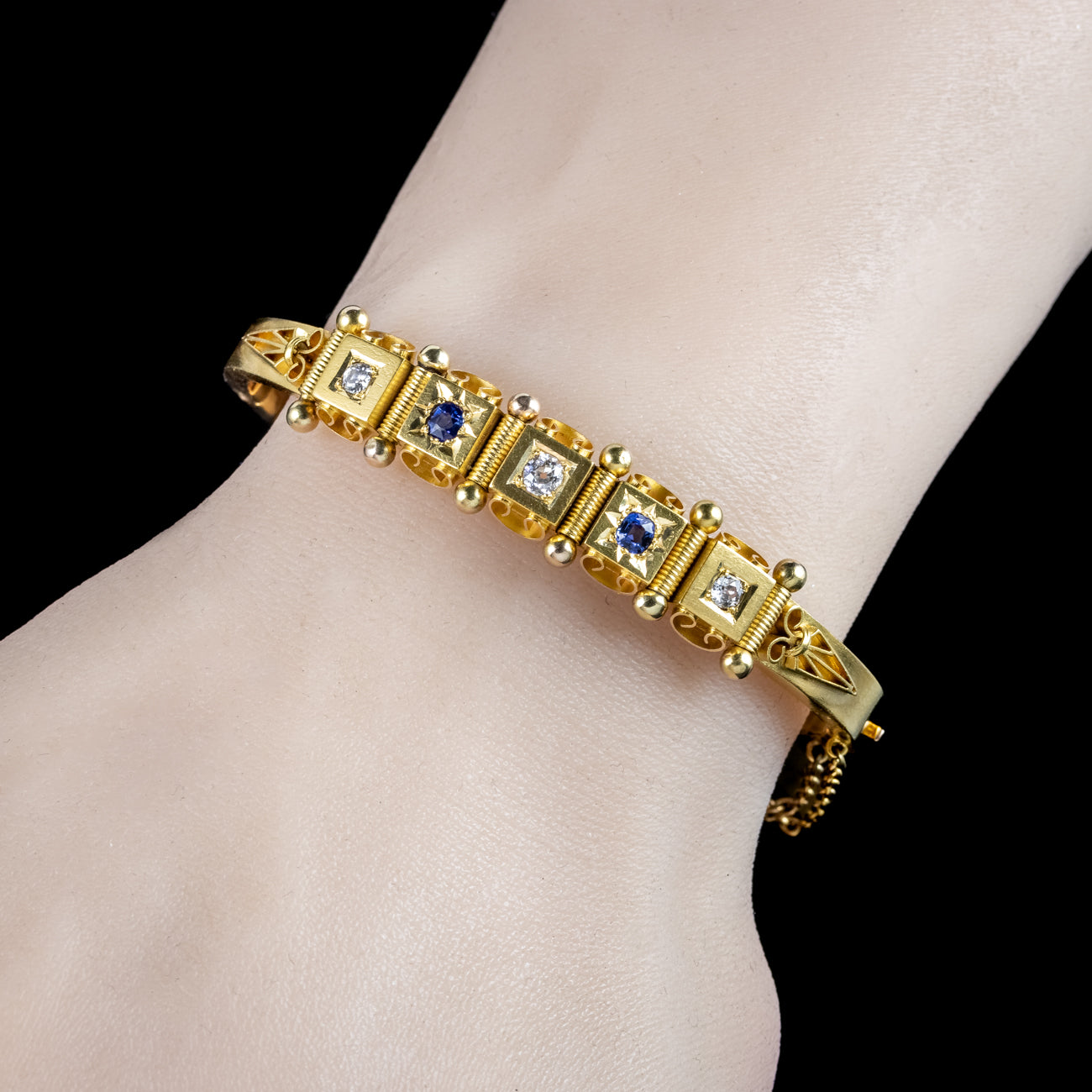 Antique Victorian Sapphire Diamond Bangle 18ct Gold With Box