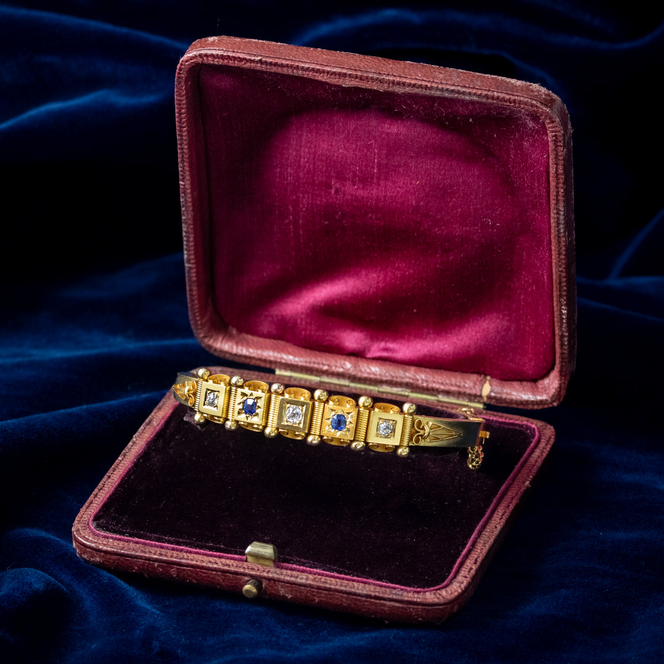 Antique Victorian Sapphire Diamond Bangle 18ct Gold With Box