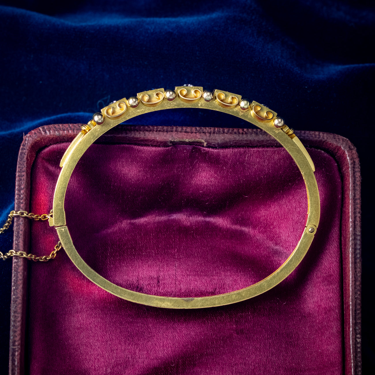 Antique Victorian Sapphire Diamond Bangle 18ct Gold With Box