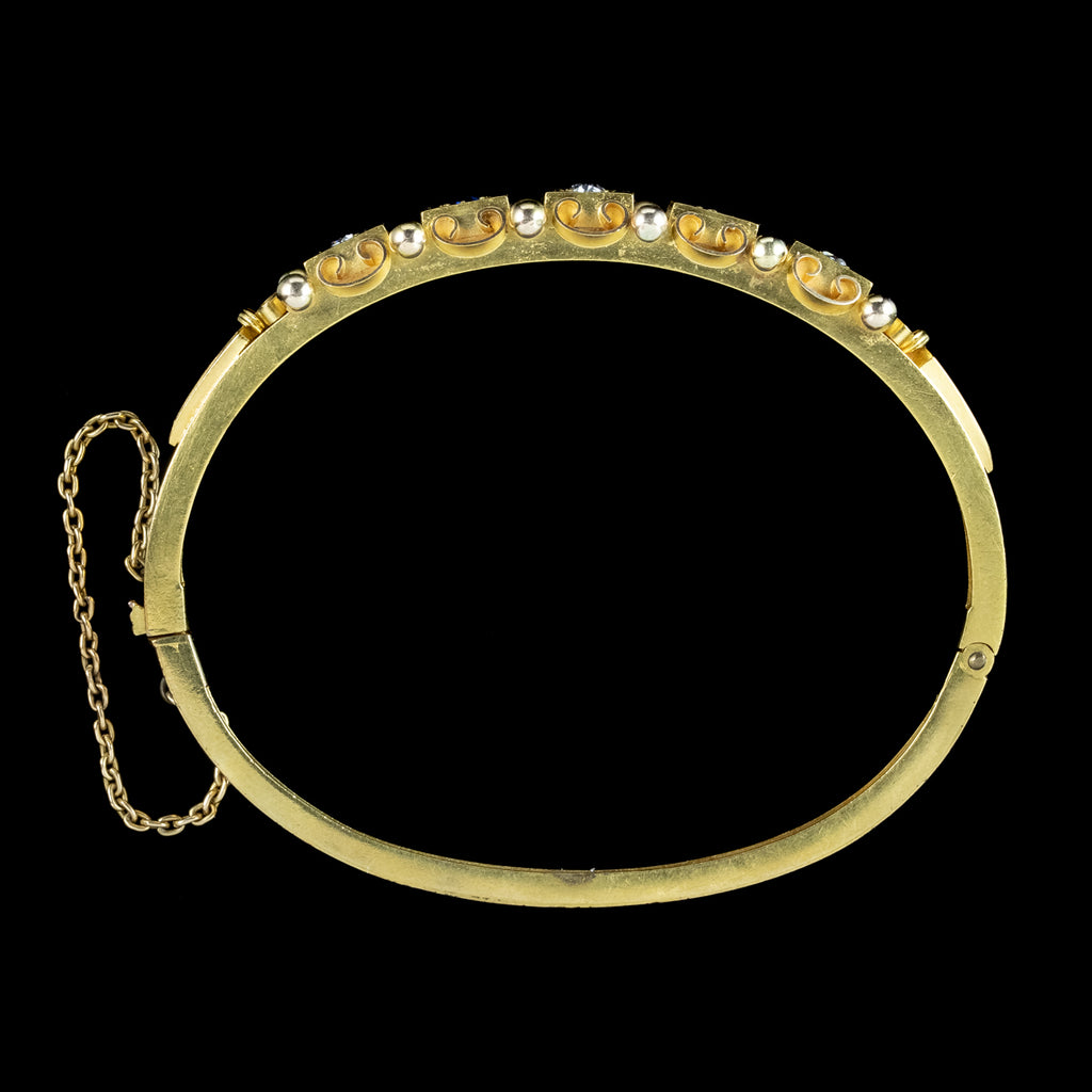 Antique Victorian Sapphire Diamond Bangle 18ct Gold With Box