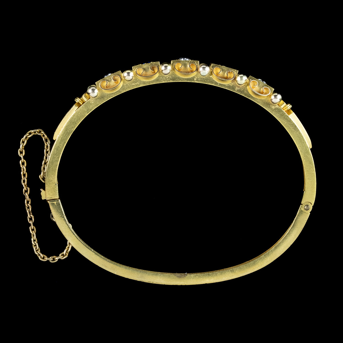 Antique Victorian Sapphire Diamond Bangle 18ct Gold With Box