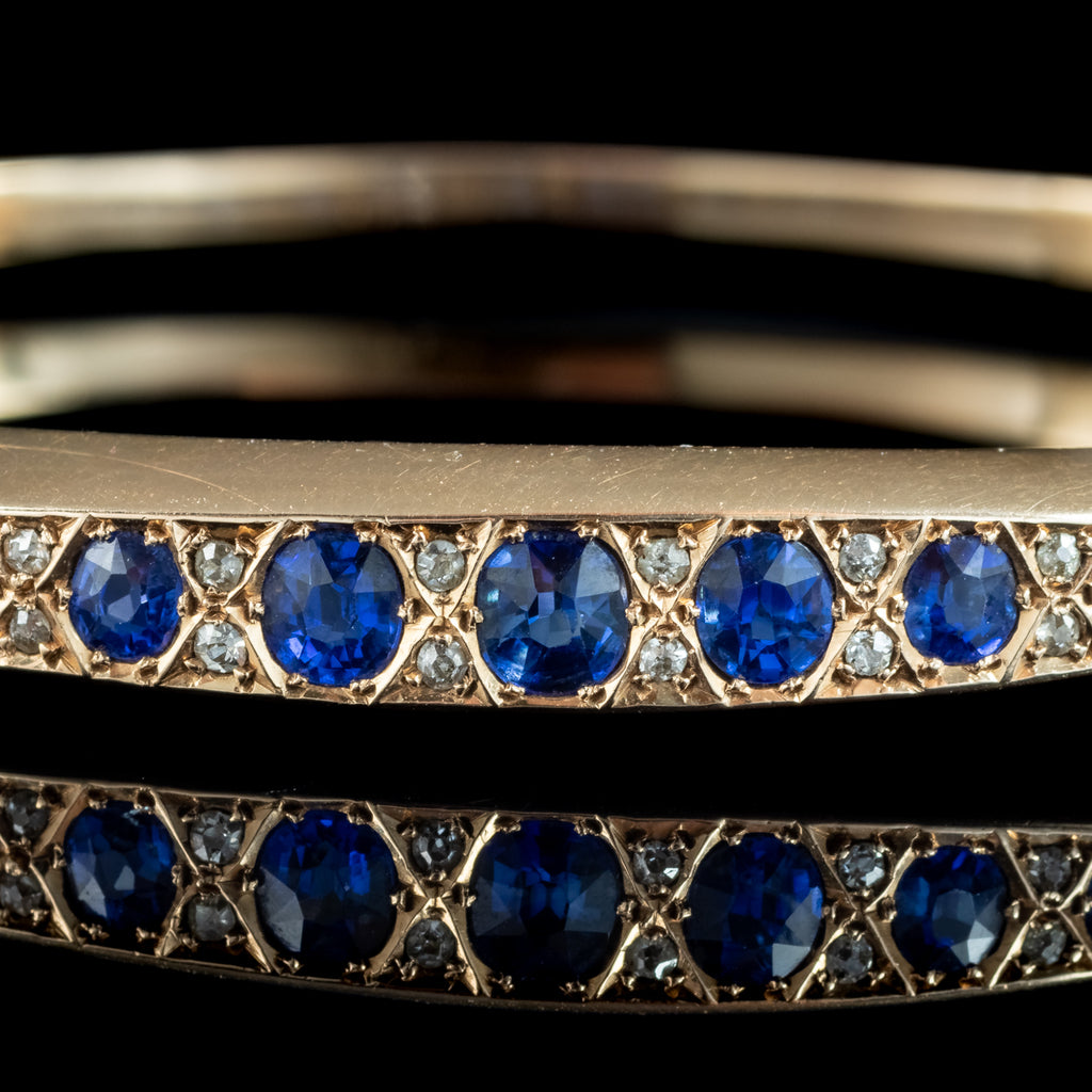 Antique Victorian Sapphire Diamond Bangle 15ct Gold 