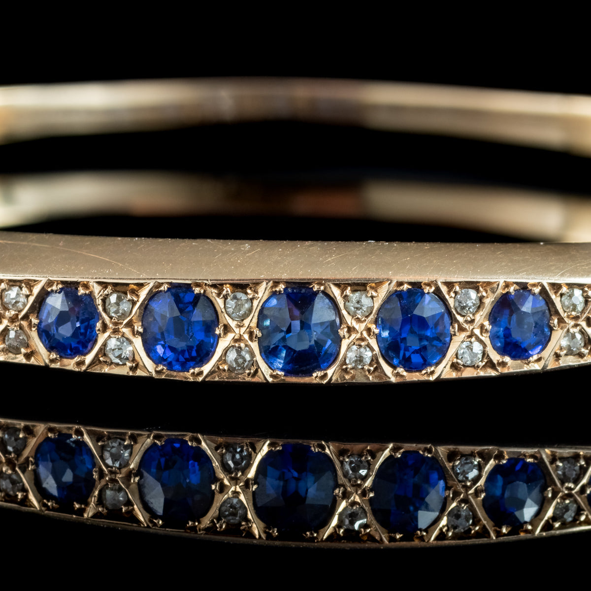 Antique Victorian Sapphire Diamond Bangle 15ct Gold 