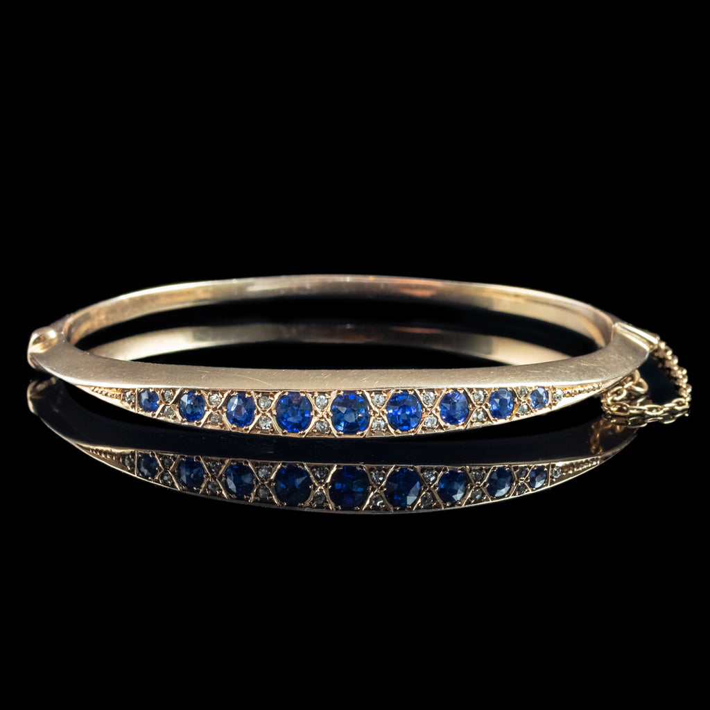 Antique Victorian Sapphire Diamond Bangle 15ct Gold 