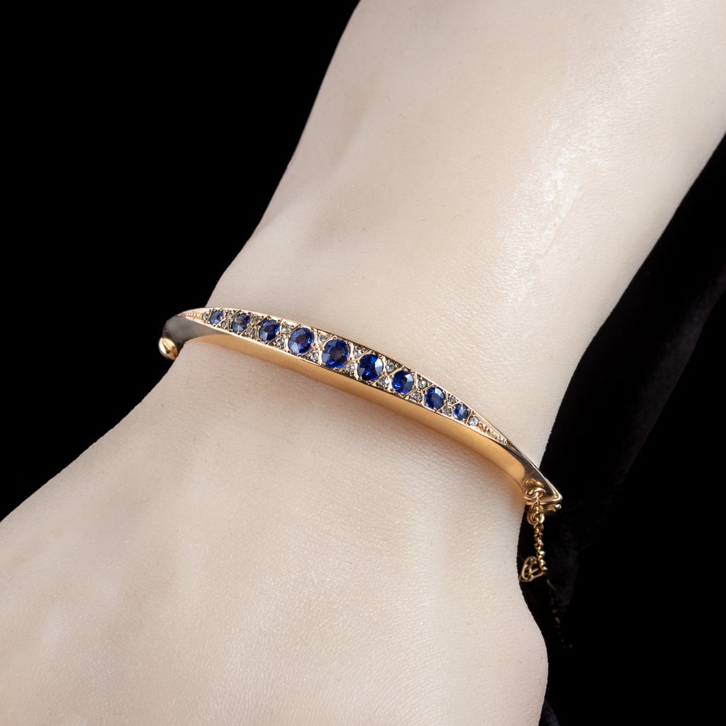 Antique Victorian Sapphire Diamond Bangle 15ct Gold 