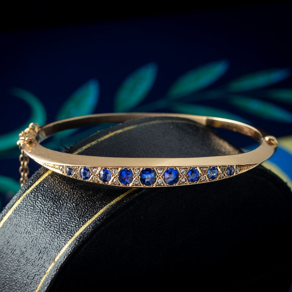 Antique Victorian Sapphire Diamond Bangle 15ct Gold 