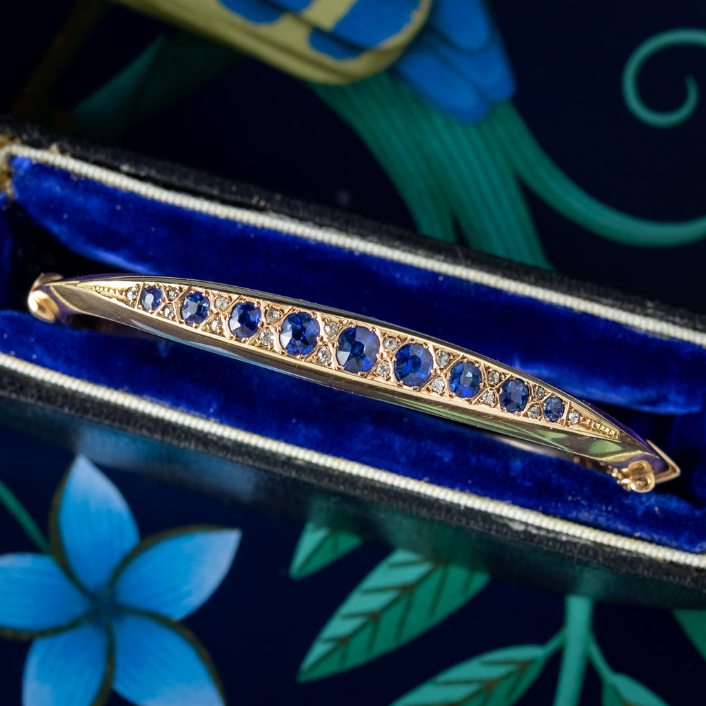 Antique Victorian Sapphire Diamond Bangle 15ct Gold 