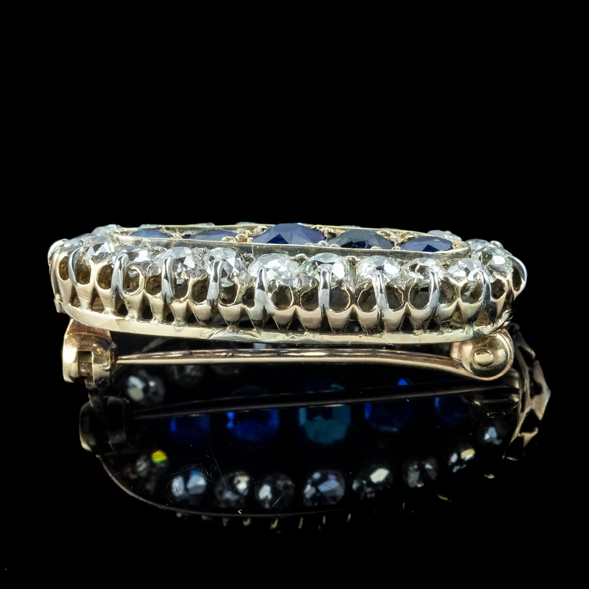Antique Victorian Sapphire Diamond Brooch 1.5ct Sapphire 2ct Diamond