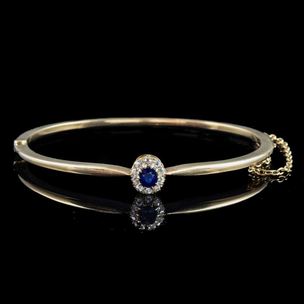 Antique Victorian Sapphire Diamond Cluster Bangle 18ct Gold