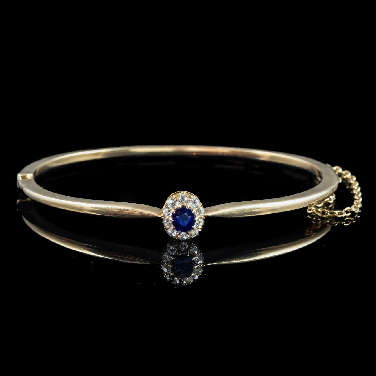 Antique Victorian Sapphire Diamond Cluster Bangle 18ct Gold
