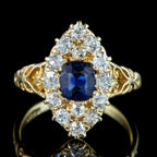 Antique Victorian Sapphire Diamond Navette Cluster Ring 1ct Sapphire
