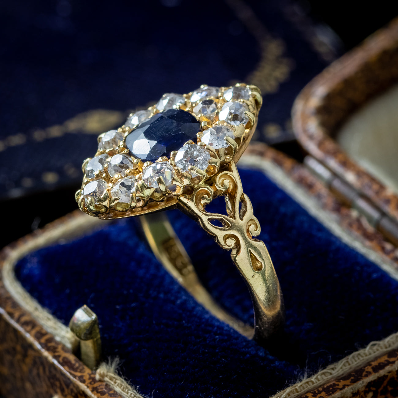 Antique Victorian Sapphire Diamond Navette Cluster Ring 1ct Sapphire Secondary image
