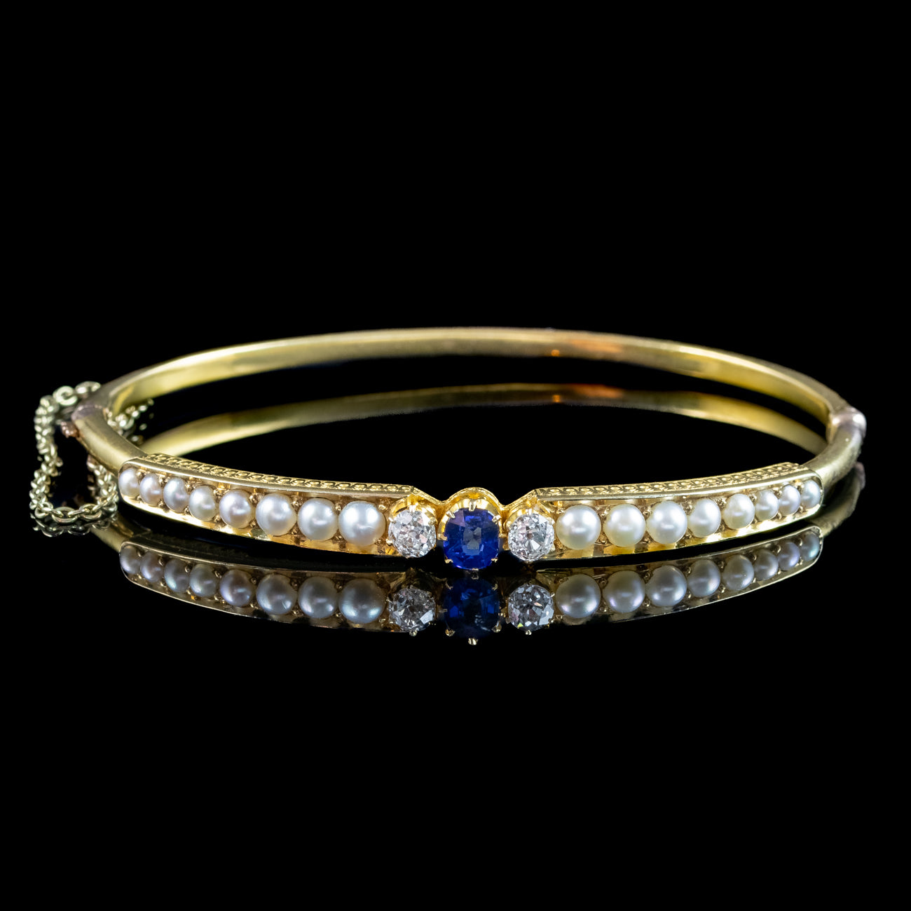 Antique Victorian Sapphire Diamond Pearl Bangle 15ct Gold Secondary image