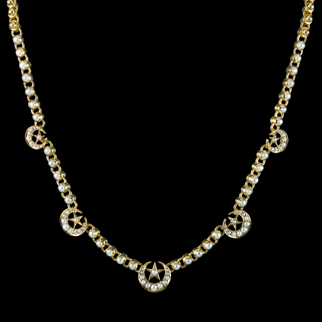 Antique Victorian Star And Crescent Pearl Necklace 18ct Gold With Box Secondary image