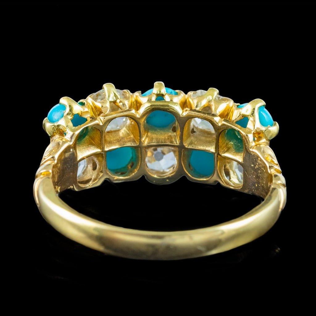 Antique Victorian Turquoise Diamond Cluster Ring 1.1ct Diamond