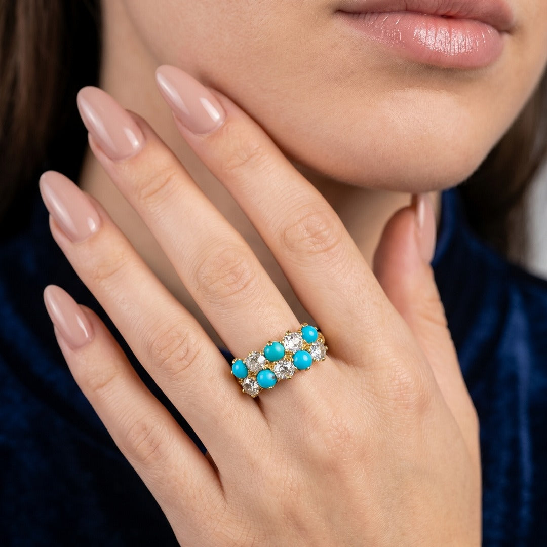 Antique Victorian Turquoise Diamond Cluster Ring 1.1ct Diamond Secondary image