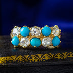 Antique Victorian Turquoise Diamond Cluster Ring 1.1ct Diamond