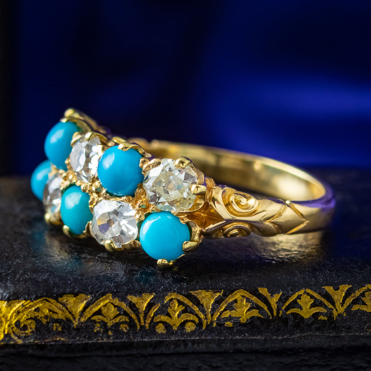 Antique Victorian Turquoise Diamond Cluster Ring 1.1ct Diamond